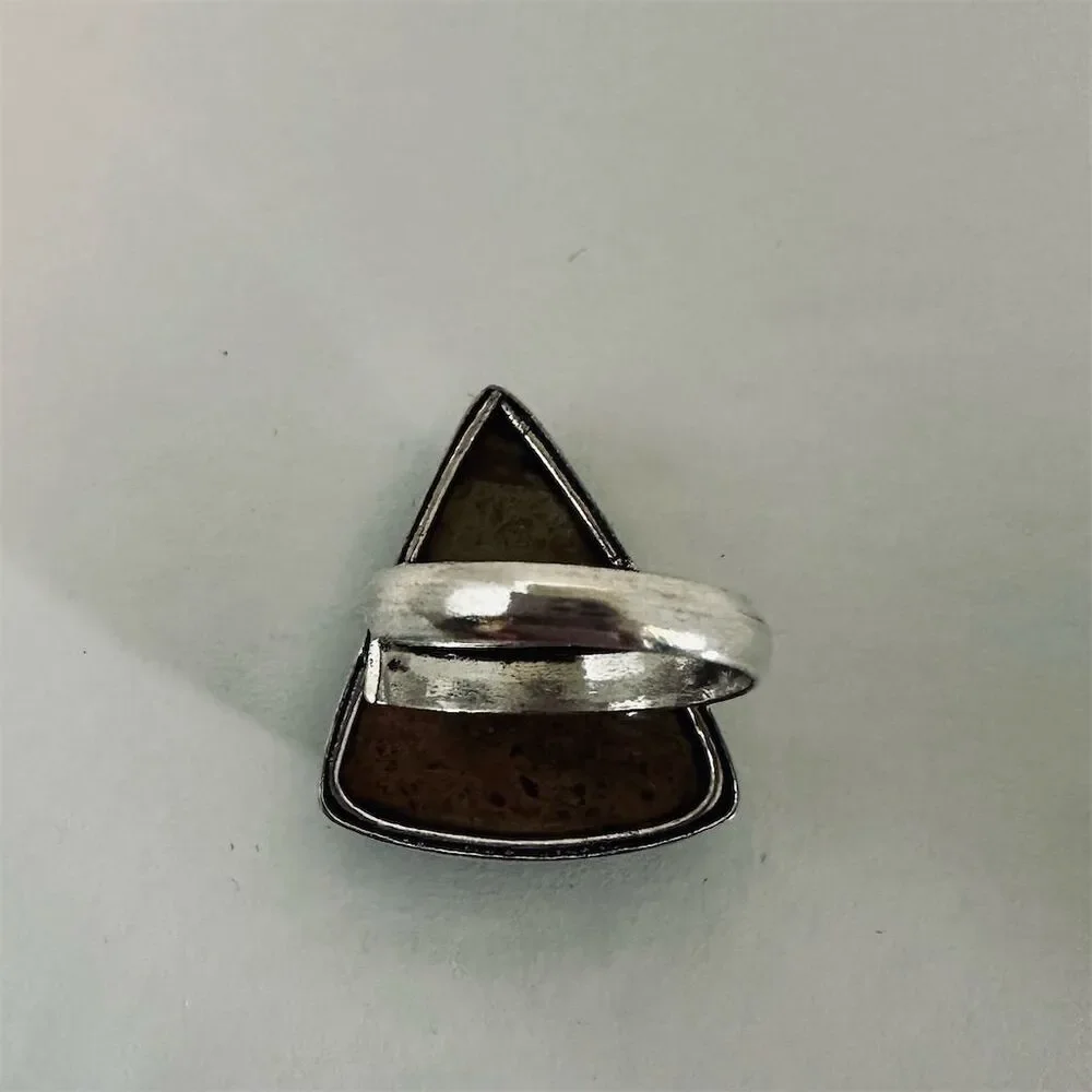 💕 Handcrafted‎ Natural Unakite Triangle Ring Silver overlay  Setting adjustable - Picture 3 of 6